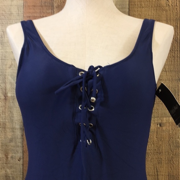 Mossimo Swimsuit Womens‎ Small Dark Night Blue Lace Up One Piece Swimwear - Picture 2 of 14